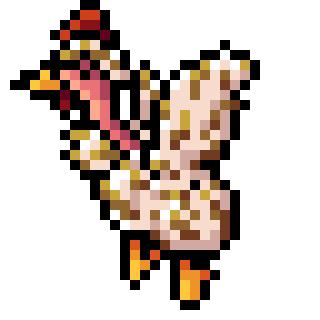 A Turken Chicken with its arms out.